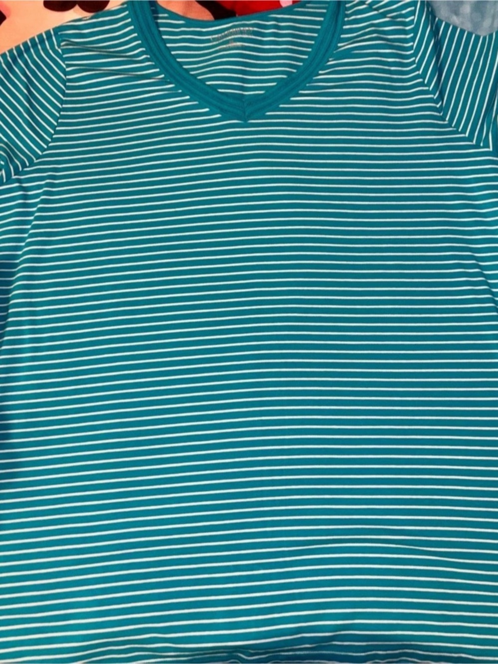 CATHERINES Suprema Collection Short Sleeve V-Neck Tee Blue & White 3X
